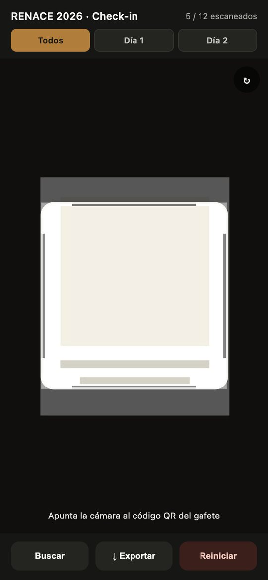 Check-in scanner screen with a live counter
